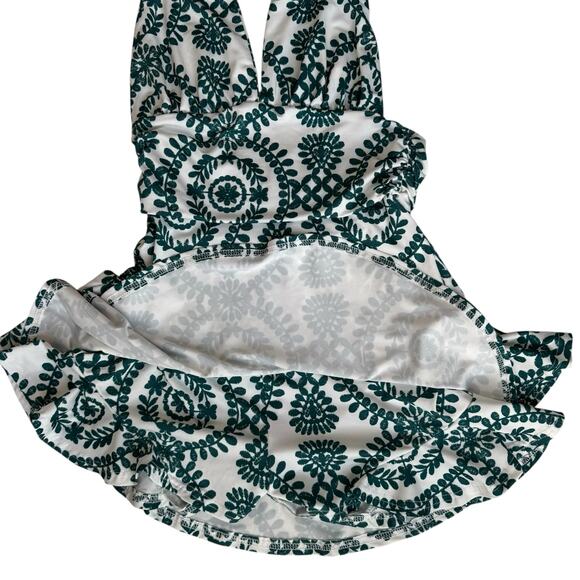 Boho Backless Halter Romper Sz Small White Green Floral Print Ruffle Resort READ - Picture 16 of 16